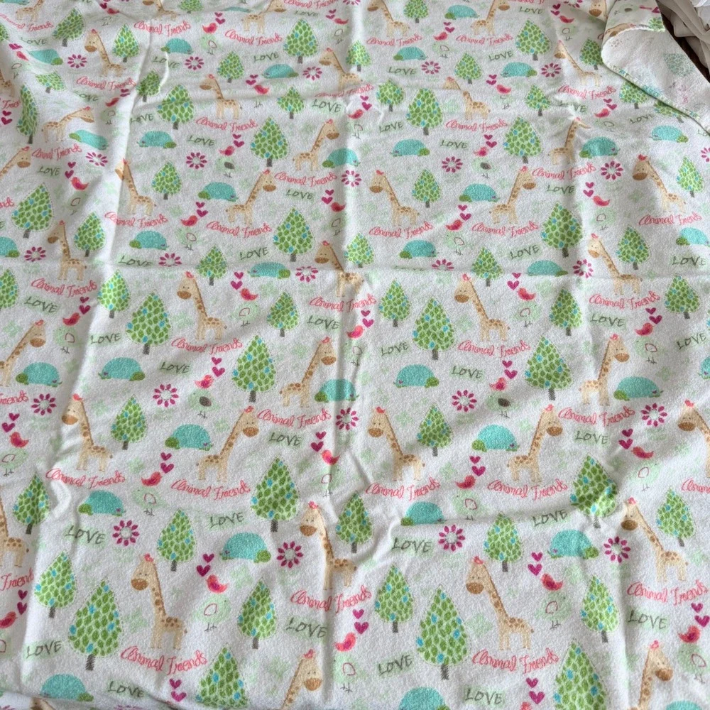 Animal Friends Giraffe Turtle Flannel Baby Blanket White‎ Pink Green 40x37